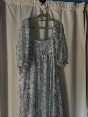 Blue Floral Maxi Dress with Puff Sleeves